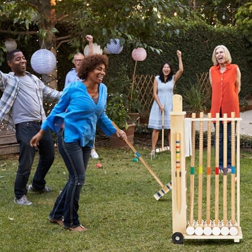 Hiboom 6 Player Croquet Set for Adults & Kids with Wooden Stand, Rubber Wooden Mallets, Colored Balls and Steel Wicket for Family & Friends, Great for Outdoor Lawn, Backyard Park 4
