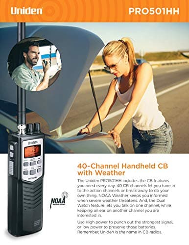 Uniden PRO501HH Pro-Series 40-Channel Portable Handheld CB Radio/Emergency/Travel Radio, Large LCD Display, High/Low Power Saver, 4-Watts, Auto Noise Limiter, NOAA Weather, and Earphone Jack 3