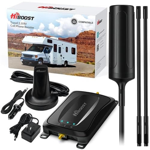 HiBoost RV Cell Phone Signal Booster|Travel 2.0 RV Booster Kit | Boost 4G & 5G LTE| for All U.S. Carriers-Verizon T-Mobile AT&T and More, RV Camper Camping Cell Signal Booster FCC Approved