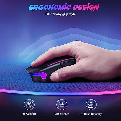 Redragon Gaming Mouse, Wireless Mouse Gaming with 8000 DPI, PC Gaming Mice with Fire Button, RGB Backlit Programmable Ergonomic Mouse Gamer, Rechargeable, 70Hrs for Windows, Mac Gamer, Black 5