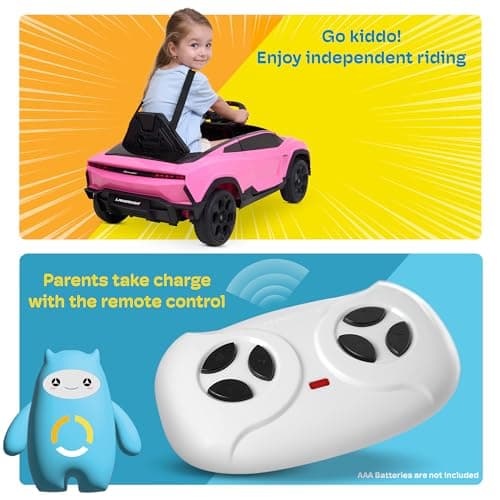 Kidzone Kids Electric Ride On 12V Licensed Lamborghini Lanzador Battery Powered Sports Car Toy with Parent Remote Control & Manual Drive, Bluetooth, LED Lights&Music - Pink 4