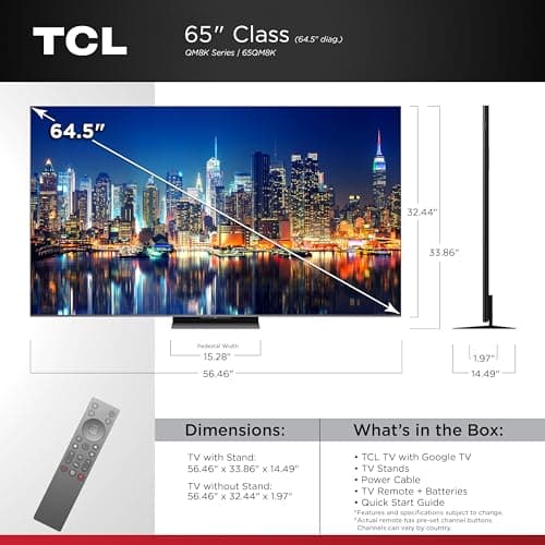 TCL 65 Inch Class QM8K Series | Mini LED QLED 4K HDR | 65QM8K, 2025 Model | 120HZ-144HZ Anti Reflective Wide Angle Screen Smart Google TV Dolby Atmos | Voice Remote Alexa Gaming Streaming Television 4