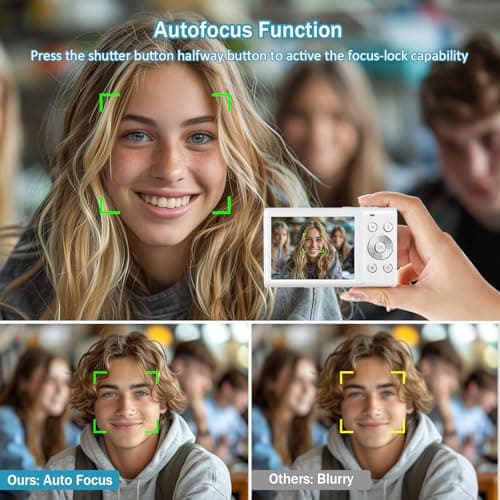 Digital Camera, 4K Vlogging Camera for YouTube Autofocus 48MP UHD Cameras for Photography with Anti-Shake, 16X Digital Zoom Point and Shoot Digital Camera with 32GB Card for Teens Adult Beginner-White 2