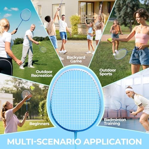 HIRALIY Badminton Rackets Set for Backyards, Lightweight Badminton Set of 4, Includ 4 Rackets, 12 Nylon Birdies, Replacement Grip Tapes, 1 Carrying Bag, Outdoor Games for Adults Family Kids Beginners 3