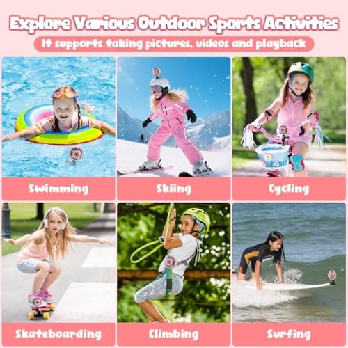 PROGRACE Kids Waterproof Camera - Birthday for 3-12 Year Old Girls 1080P HD Underwater Video Camera for Kids Pool Toys Toddler Digital Cameras with 32GB SD Card Pink 3