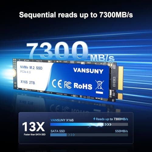 Vansuny 2TB NVMe M.2 SSD,M2 2280 PCIe 4.0 Internal Solid State Drive,Read Up to 7300MB/s with Heatsink and Screwdrivers for PS5 Consoles PC Gaming Design 2