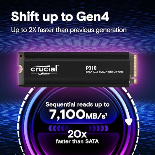 Crucial P310 2280 2TB PCIe Gen4 NVMe Gaming PS5 SSD with Heatsink, Up to 7,100MB/s, PlayStation5, Laptop & Desktop (PC) Compatible, Solid State Drive - CT2000P310SSD5-01 2