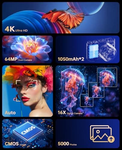 4K Digital Camera for Photography - 64MP Autofocus Vlogging Camera for YouTube with Dual-Lens - 16X Digital Zoom Anti Shake 3'' Selfie Compact Camera with Flash, 2 Batteries, Charging Stand-White 2