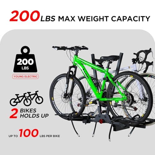Young Hitch Mounted 2-Bike Rack with Two Posts for Standard, Mountain, Fat Tire Bikes, fit Car, SUV, Van, RV, Trailer, 200 lbs. Capacity 2
