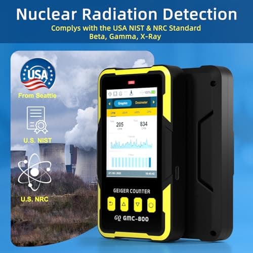 Nuclear Radiation Detector GQ GMC-800 Geiger Counter USA Design Product US National Standard Large Color LCD Display 5 Alarm Types Dosimeter Data Save & Global Share Beta Gamma X-ray Portable Device 3