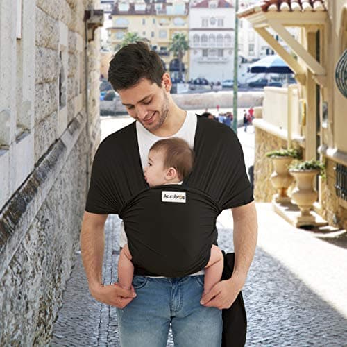 Acrabros Baby Wrap Carrier,Hands Free Baby Carrier Sling,Lightweight,Breathable,Softness,Perfect for Newborn Infants and Babies Shower Gift,Black 5