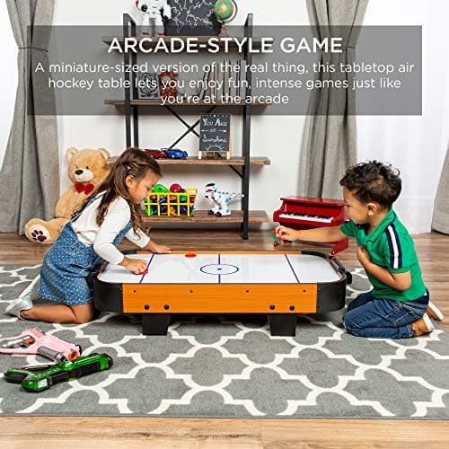 Best Choice Products 40in Portable Tabletop Air Hockey Arcade Table for Game Room w/ 100V Motor, Electric Fan, 2 Strikers, 2 Pucks - Light Brown 2