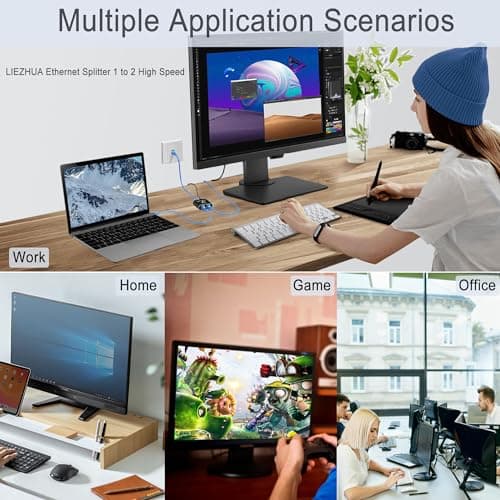 LIEZHUA Gigabit Ethernet Splitter 1 to 2 - Network Splitter with USB Power Cable, RJ45 Internet Adapter 1000Mbps High Speed for Cat 5/5e/6/7/8 Cable [2 Devices Networked Simultaneously] 2