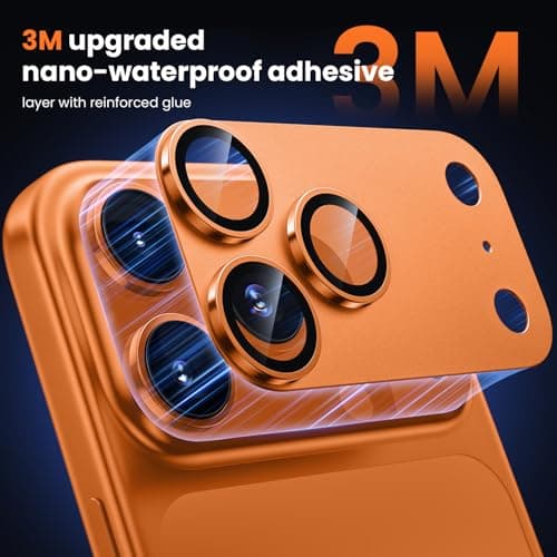 WSKEN for iPhone 17 Pro Max Camera Lens Protector - [Military Grade Shatterproof] [Strong Adhesion] Metal Aluminum Alloy Tempered Glass Camera Screen Protector, Orange Titanium 3