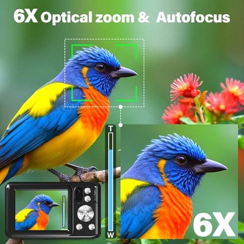 5K Digital Camera for Photography, WiFi 64MP Autofocus Dual Lens Vlogging Camera with Touch Screen, 6X Optical Zoom Compact Point and Shoot Cameras for YouTube, 32GB Card,2 Batteries,Black 2