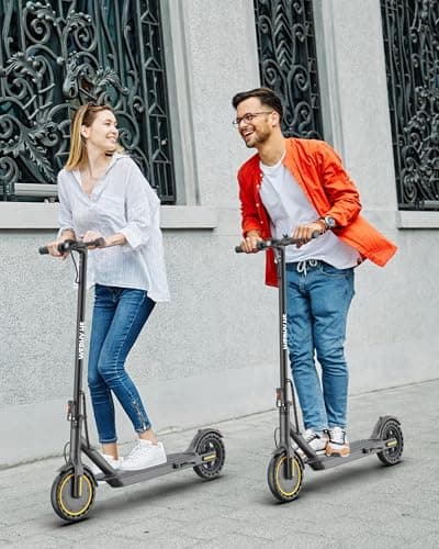 Electric Scooter with 350W Brushless Motor, 19 MPH Max Speed, 15 Miles Range, 8.5" Solid Tire, 3 Speed Modes, Cruise Control, Portable Commuter Escooter with APP, Dual Brake & E-Lock 2