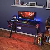 BestOffice | 47" Gaming Desk | Red | Carbon Fiber Textured Computer Desk | Sturdy Steel Frame, Cup Holder, Headphone Hook, Cable Management Holes, Adjustable Leg Pads | for Gamers, Home, Office 2