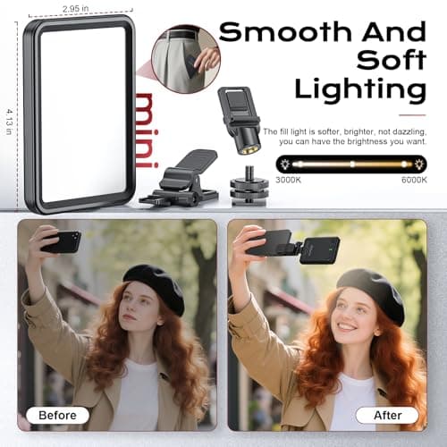Datarm Rechargeable Soft Selfie Light for Phone, Camera, Laptop, 4-14H Battery Portable LED Light for Pictures, Phone Light Clip for Selfie, Vlog, TikTok, Makeup, Video Conference Black 5