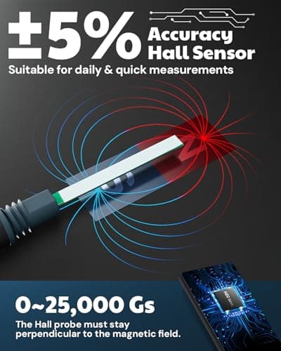 AEGTEST 8103 Gauss Meter, Rechargeable Tesla Meter 0-2500mT, Magnetometer with Data Logging and Alarm, Magnetic Field Strength and Pole Tester, ±5% General Accuracy for Factories, Workshops 2