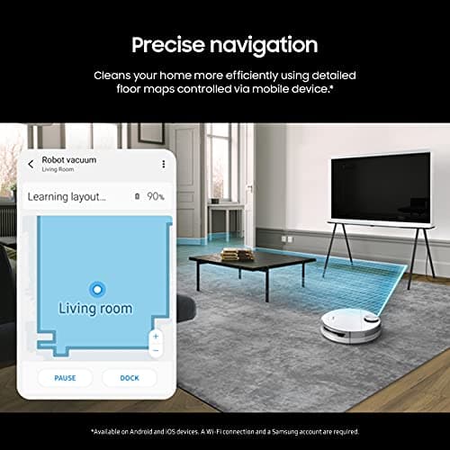 SAMSUNG Jet Bot Robot Cordless Vacuum Cleaner w/ Intelligent Power Control, Precise Navigation, Multi Surface Cleaning for Hardwood Floors, Carpets, Rugs, Anti Hair, VR30T80313W/AA, White 2