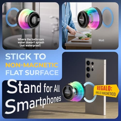 Bluetooth Speaker, Stocking Stuffers for Teens, White Elephant Gifts for Adults Men Women, Loudspeaker with Bass Diaphragm, 5W Internal-Magnet Speaker, 7H Playtime,TWS, RGB Light, TF Card Slot 3