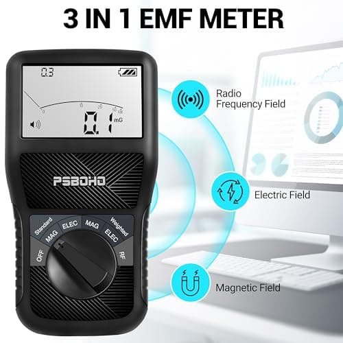 PSB0H0 3-in-1 EMF Meter for Electric Field (EF), Magnetic Field (MF), Radio Frequency (RF) Detection - EMF Radiation Tester for Home, Office, Outdoor, EMF Detector Meter 2