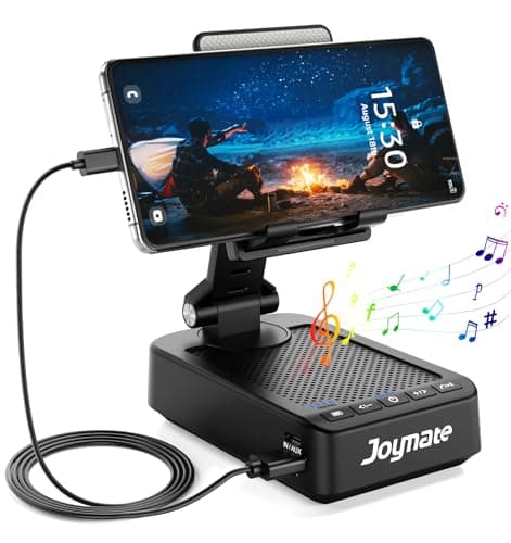 Joymate Gifts for Men Women, Phone Stand with Bluetooth Speaker and Charging Function 360° Rotable Angle Adjustable Cell Phone Holder with HD Stereo Sound Fits All Phones,Tablet (Black)