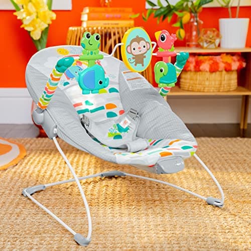 Bright Starts Playful Paradise Comfy Baby Bouncer Seat with Soothing Vibration and Toys, Unisex, 0-6 Months 2