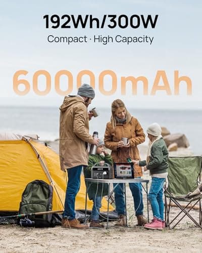 DaranEner Portable Power Station 60,000mAh, 192Wh LiFePO4 Battery Backup w/2 300W (Surge 600W) AC Outlets, 2H Fast Charging, Power Bank for Hurricane Emergency/Home/Outdoor Camping/RVs Use 5