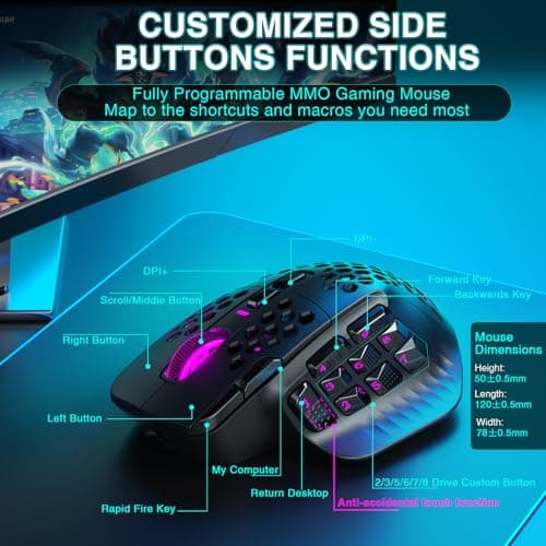SOLAKAKA SM809 Pro Gaming Mouse with 9 Side Buttons,24000 DPI RGB Mouse for Gamer,16 Programmable Macros MMO Mouse,Black 3