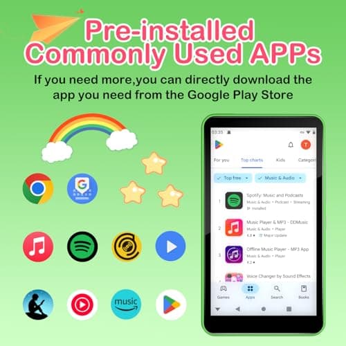 DGTenk Android MP3 Player for Kids with Blue and WiFi: 160GB, 4" Touch, WiFi/Bluetooth | Spotify, App Store,Parental Control, Video Playback | All-in-One Kids' Streaming Music&Video Player (Green) 4