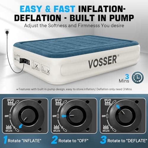 VOSSER Queen Air Mattress with Built-in Pump,18''Fast & Easy Inflation/Deflation Inflatable Mattress, Foldable Blow Up Mattress with Storage Bag, Inflatable Bed for Home, Camping & Guests 5