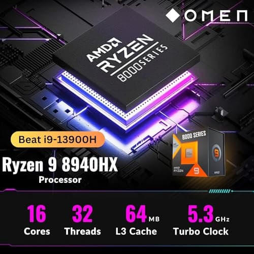 HP OMEN 16 Gaming Laptop, 144Hz 2K Display, Ryzen 9 8940HX(>i9-13900H, 5.3 GHz), GeForce RTX 5060, RGB Backlit Keyboard, Copilot+ PC, VR Ready, WiFi 6E, Windows 11 Home, Black(32GB DDR5 RAM | 1TB SSD) 3