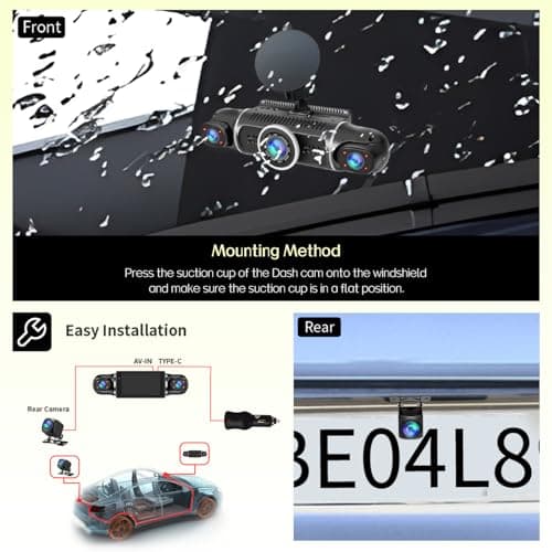 360° Dash Cam Front and Rear View 4 Channel Dash Camera FHD 2K+1080Px3 for Car, Inside/Back 170°+2x150°+170° Wide Angle, 8 IR Lamps Night Vision,WiFi,GPS, APP,G-Sensor with 64GB Card,24/7 Parking Mode 4