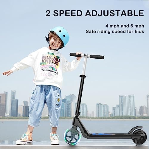 LINGTENG Electric Scooter for Kids Age of 6-9, Kick-Start Boost Scooter with Adjustable Speed and Height, Flash Wheel & Deck Lights 4