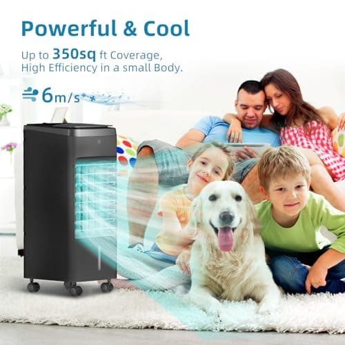 NOMEY Evaporative Air Cooler, 3-IN-1 Air Conditioner Portable for Room w/ 4 Modes & 3 Speed, 12H Timer, 1 Gal Detachable Water Tank, 4 Ice Packs, Remote, 70° Oscillation Air Cooler for Bedroom Indoor 3