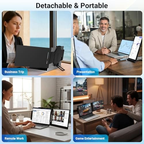 Laptop Screen Extender 14 inch Laptop Monitor Extender 1080P IPS, 280° Rotation Portable Monitor for Laptops 13-17.3" with USB-C DP/HDMI Port, Plug-Play Dual Screen for Windows/Mac/Chrome/Android 5