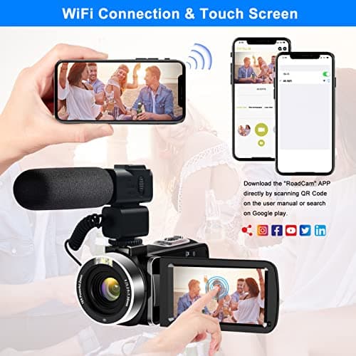 4K Video Camera, Camcorder 48MP Ultra HD WiFi Vlogging Camera for YouTube 18X Zoom 3.0" Touch Screen Digital Camera with Microphone, Stabilizer, Lens Hood, Remote, 2 Batteries 3