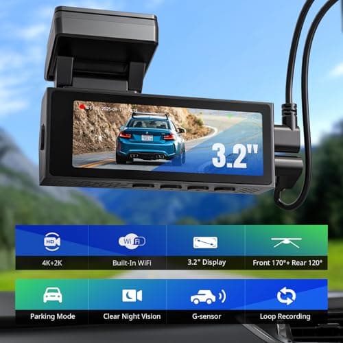 Dash Cams Front and Rear, NQJ 4K+2K Dual Dash Camera for Cars w 64GB Card, 5GHz Wi-Fi & App, G-Sensor, 3.2” Screen, 24H Parking Mode, 170°Wide Angle, Night Vision 2