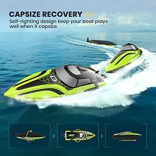 DEERC RC Boat with LED Light, 30+ Mins, Self Righting Remote Control Boat for Pools & Lakes, 20+ MPH, 2.4GHz Racing Boats, 2 Battery, Pool Toys for Kids, Radio Controlled Watercraft 3
