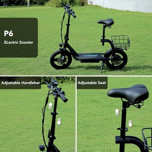 Caroma Peak 500W Electric Scooter with Seat, 20Mph Top Speed &15Miles Max Range, 14" Foldable E Scooter for Commuting with Basket (Black) 5