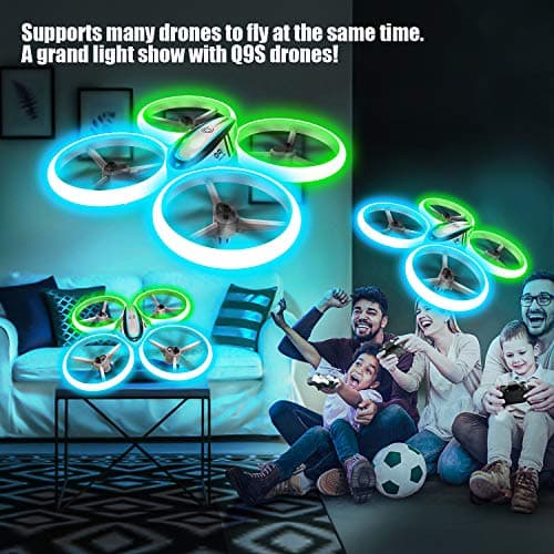 Q9s Drones for Kids,RC Drone with Altitude Hold and Headless Mode,Quadcopter with Blue&Green Light,Propeller Full Protect,2 Batteries and Remote Control,Easy to fly Kids Gifts Toys for Boys and Girls 5