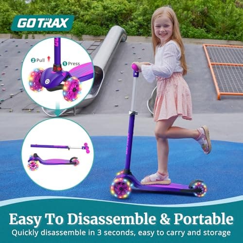 Gotrax KS1 Kids Kick Scooter, LED Lighted Wheels and 3 Adjustable Height Handlebars, Lean-to-Steer & Widen Anti-Slip Deck, 3 Wheel Scooter for Boys & Girls Ages 2-8 and up to 110 Lbs 5
