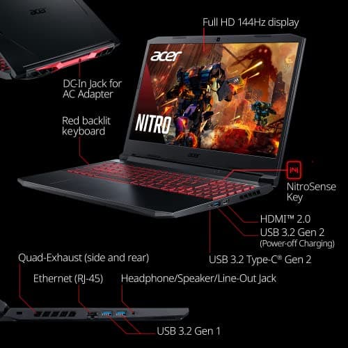 Acer Nitro 5 AN515-57-79TD Gaming Laptop | Intel Core i7-11800H | NVIDIA GeForce RTX 3050 Ti Laptop GPU | 15.6" FHD 144Hz IPS Display | 8GB DDR4 | 512GB NVMe SSD | Killer Wi-Fi 6 | Backlit Keyboard 3