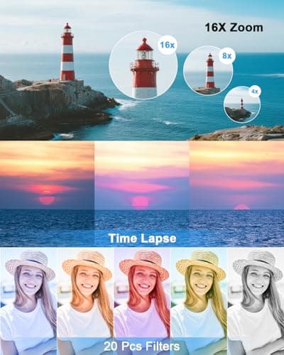 Digital Camera, 4K 64MP Cameras for Photography, Point and Shoot Digital Camera with Auto Focus, Dual Camera, Flash, 16X Zoom, Anti Shake, 32GB Card, Compact Vlogging Camera for Teens, Adults 4