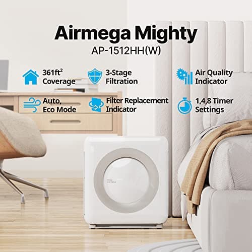 Coway Airmega AP-1512HH(W) True HEPA Purifier with Air Quality Monitoring, Auto, Timer, Filter Indicator, and Eco Mode, 16.8 x 18.3 x 9.7, White 3