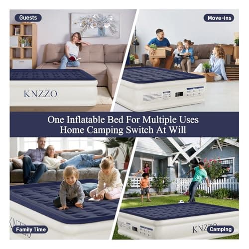 KNZZO Air Mattress Queen with Built-in Pump, Blow Up Mattress with Soft Flocked Top, Leakproof Inflatable Mattress, Foldable Waterproof Air Bed for Home, Guests, Camping, with Storage Bag 5