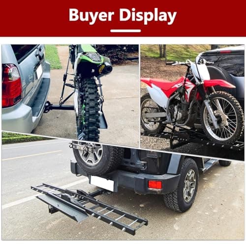 Grandroad Auto Motorcycle Hitch Carrier, 500LBS Heavy Duty Steel Dirt Bike Carrier with Loading Ramp, Anti-Tilt Locking Device, Motorcycle Rack for Dirt Bike Hitch Hauler 6