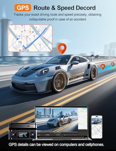 KEYROO 360° View 4K 4 Channel Dash Cam Front and Rear Inside Left Right, Built-in GPS, 5.8GHz WiFi, Car Dash Camera for Cars with App Connect, Support Parking Mode, G-Sensor, Free 128GB Card 4