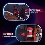 BestOffice | 47" Gaming Desk | Red | Carbon Fiber Textured Computer Desk | Sturdy Steel Frame, Cup Holder, Headphone Hook, Cable Management Holes, Adjustable Leg Pads | for Gamers, Home, Office 5